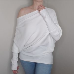 Ivory cashmere blend off the shoulder sweater